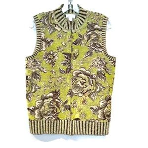 Christopher & Banks Tapestry Knit Woven Zippered Vest Size Large